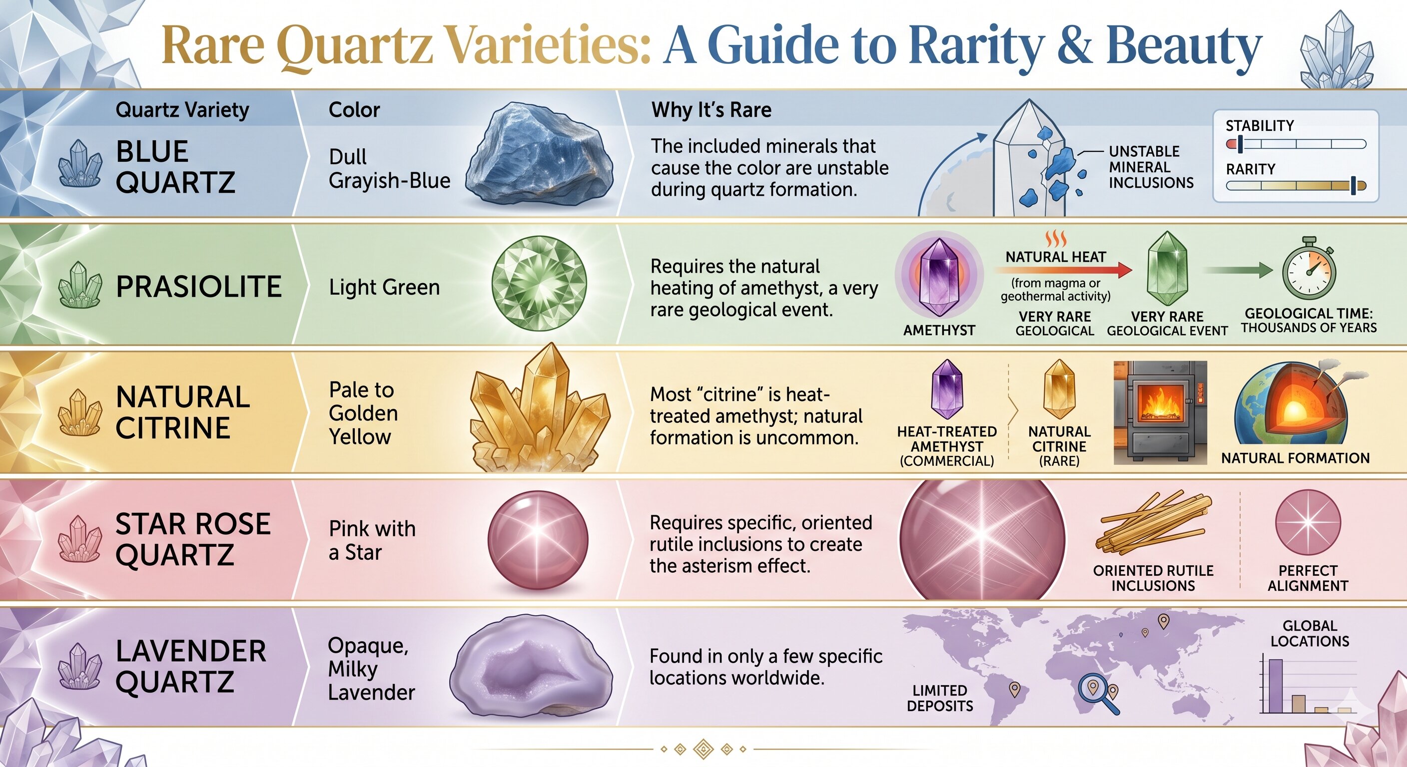 Summary Table of the Rarest Quartz Colors